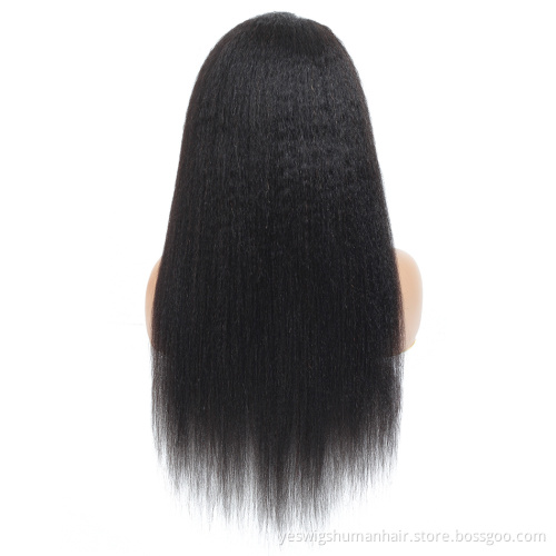 kinky straight malaysian human hair double weft extension wigs for black women lace front malaysian hair wig yaki kinky straight